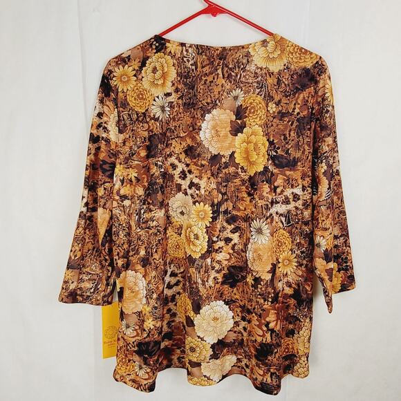 New Ruby Rd brown floral top Size XL petite Fall Autumn Boho Goblincore Forest - Picture 2 of 7
